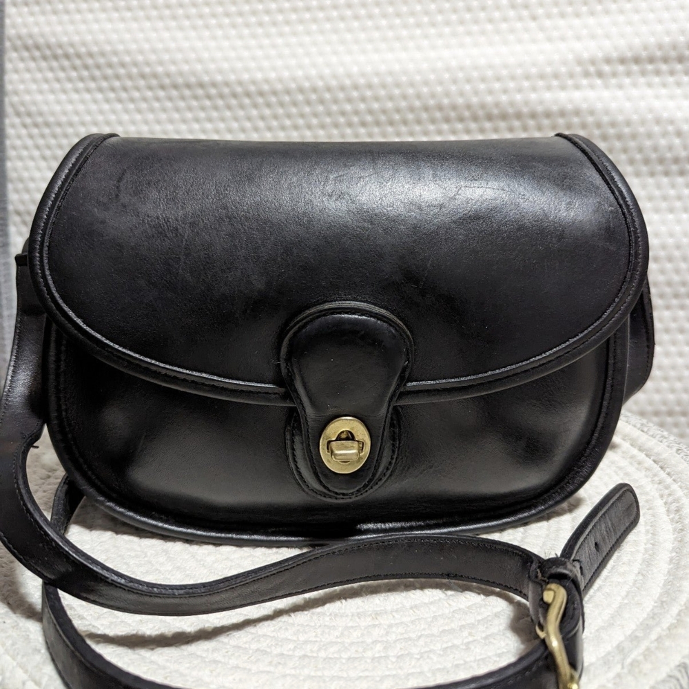 Coach Black Leather Crossbody Bag with Brass Turnlock